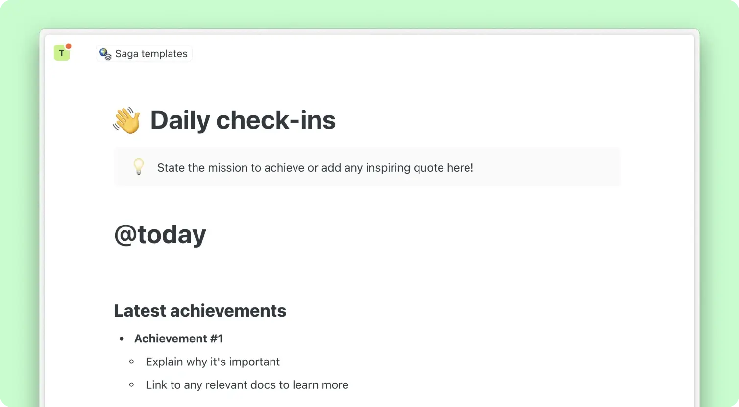 Daily Check-in | Saga Templates