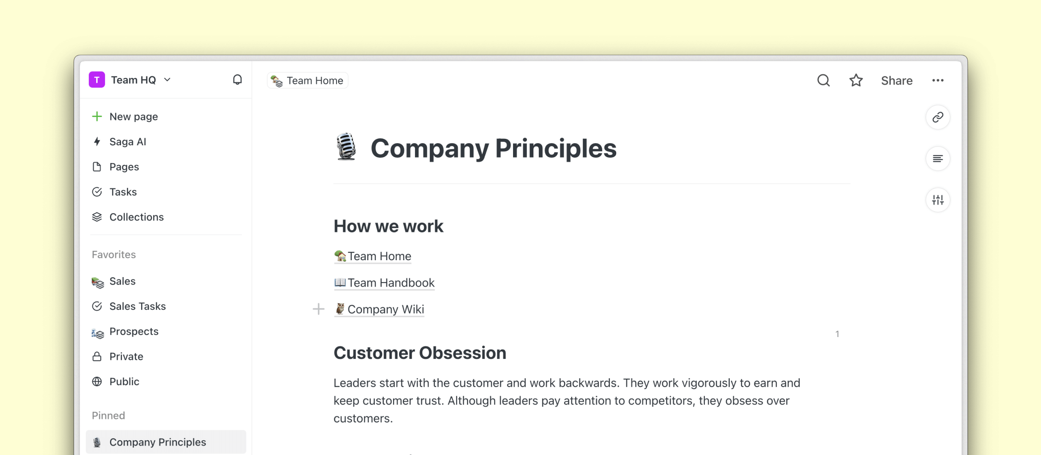 Favorites list pinned in the Saga sidebar