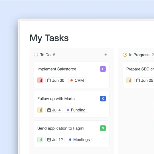 Kanban board view in Saga showing tasks organized in columns by status.