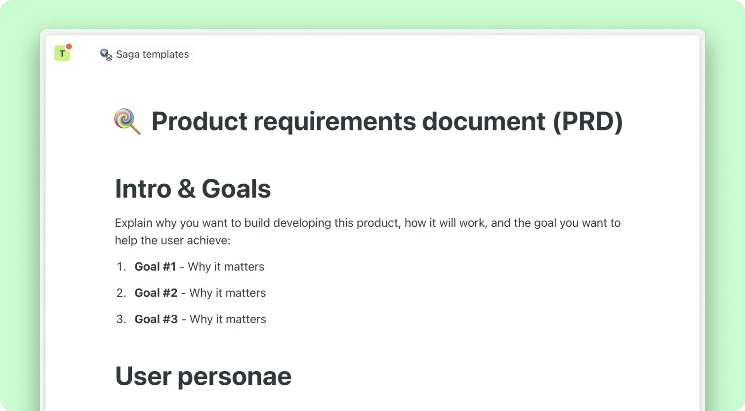 Product requirements document (PRD) | Saga Templates