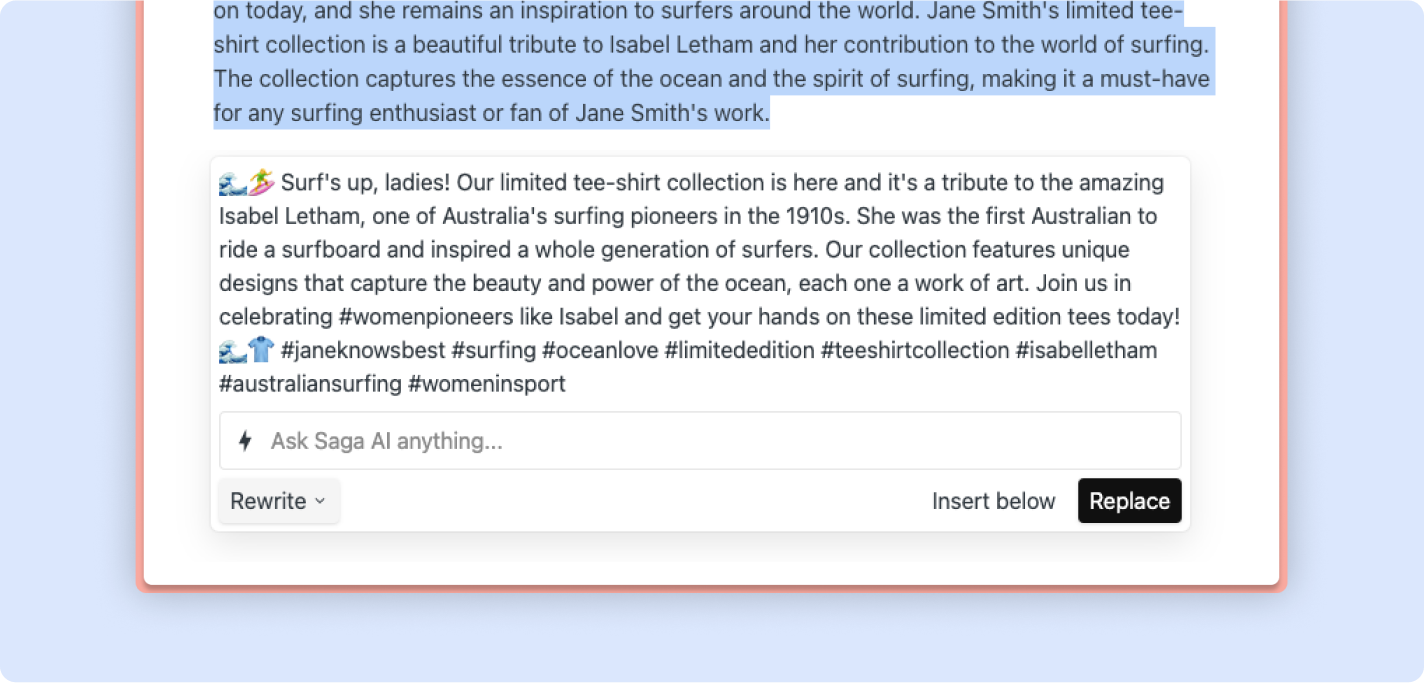 Exemple Saga AI pour créer des publications sur les réseaux sociaux