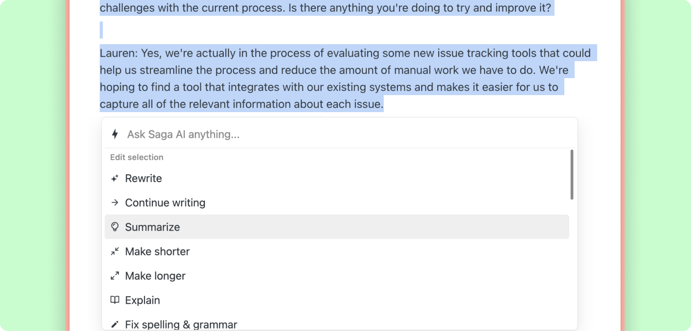 Saga AI example for extracting user insights