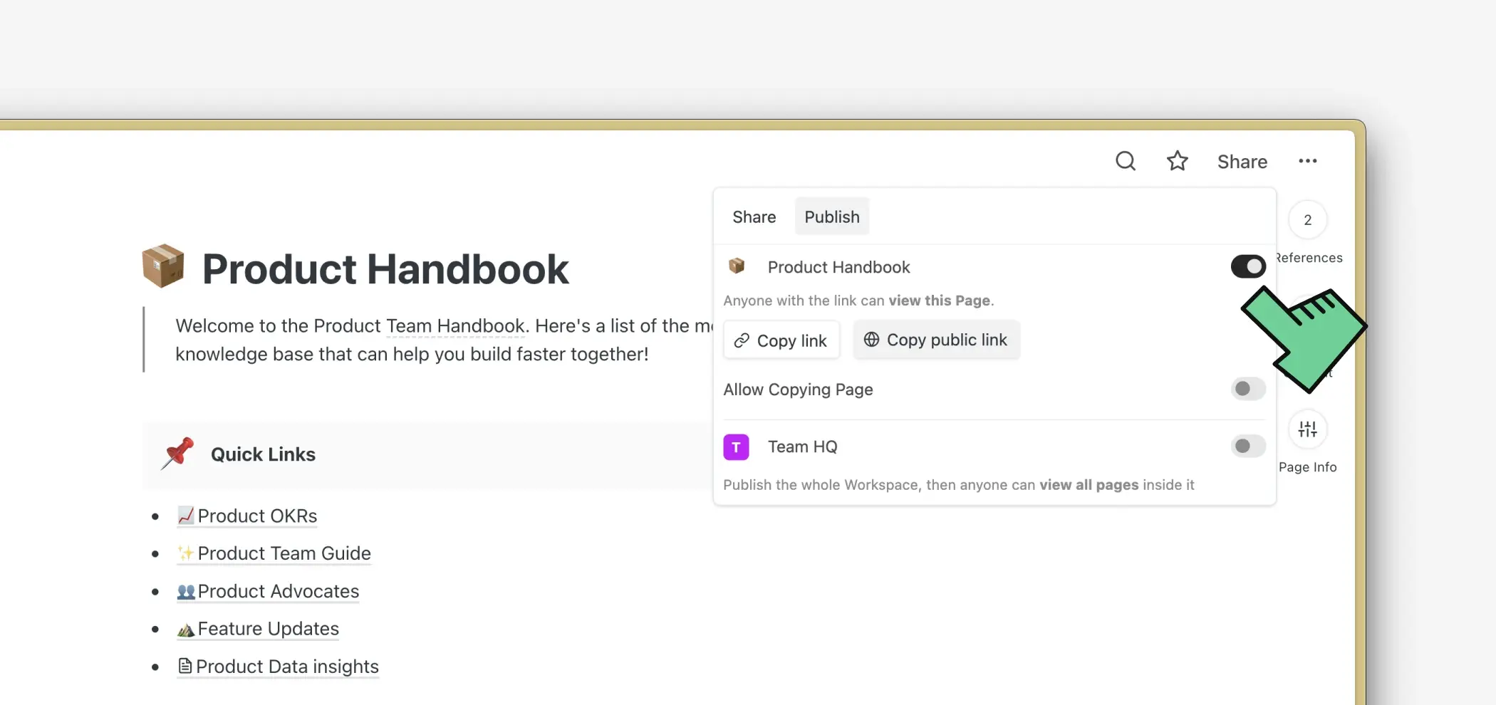 Publish to web tab in the share menu