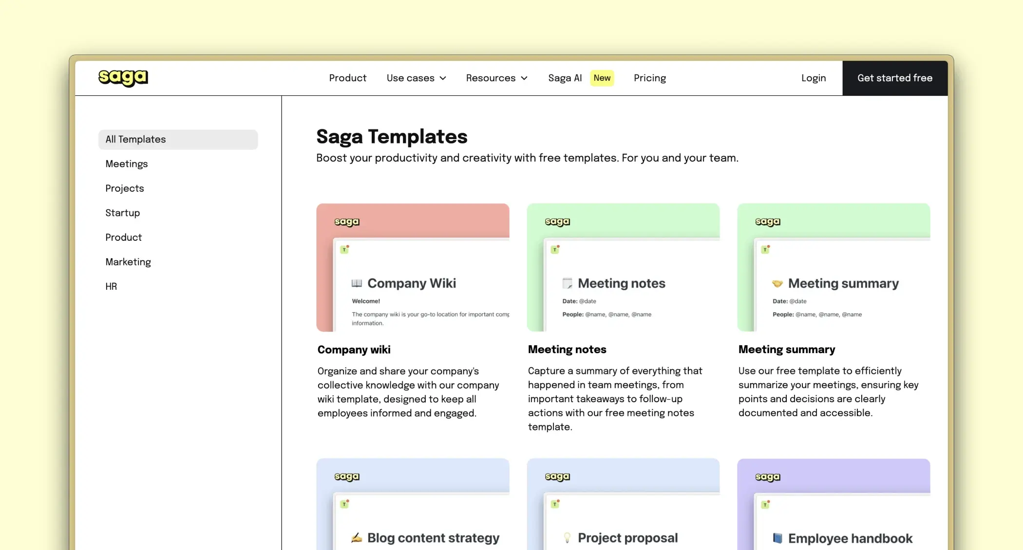 Saga templates gallery overview