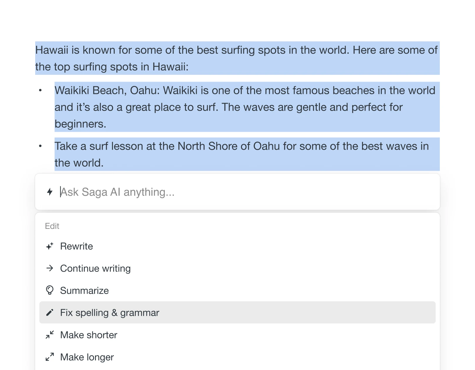Instant grammar correction