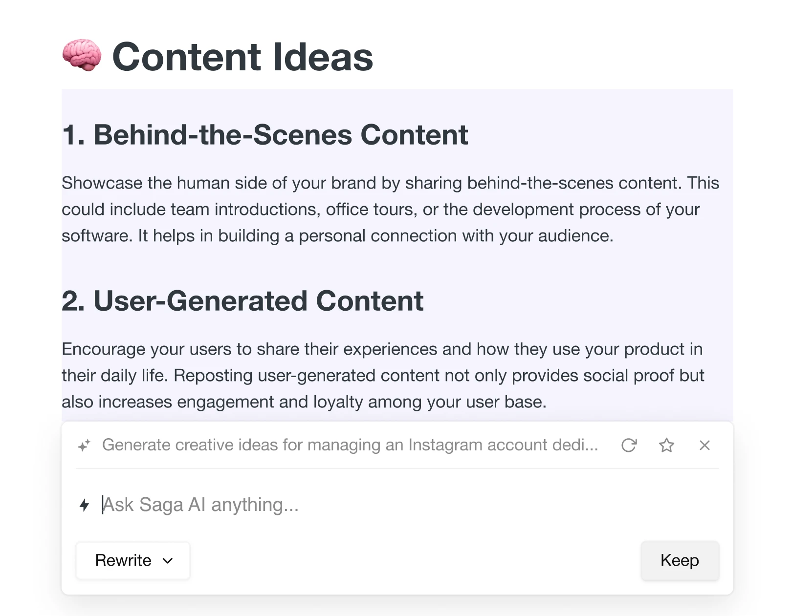 Gere ideias em segundos