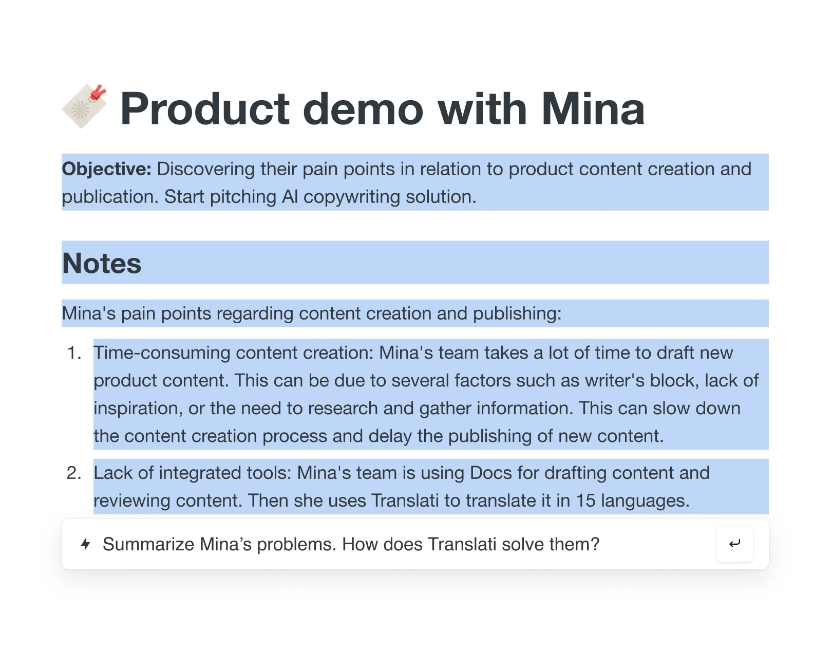Ask AI directly in notes